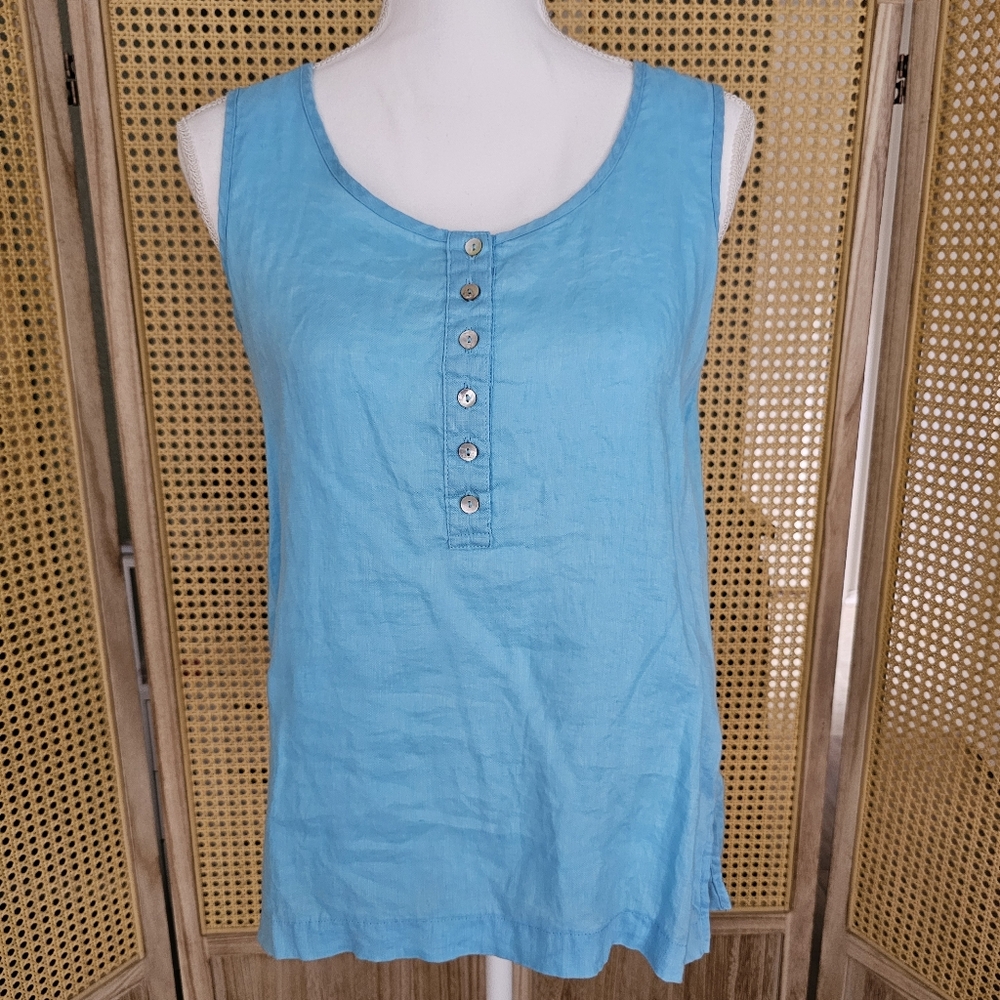 Jones & Co Linen Blue Tank Top Size Small